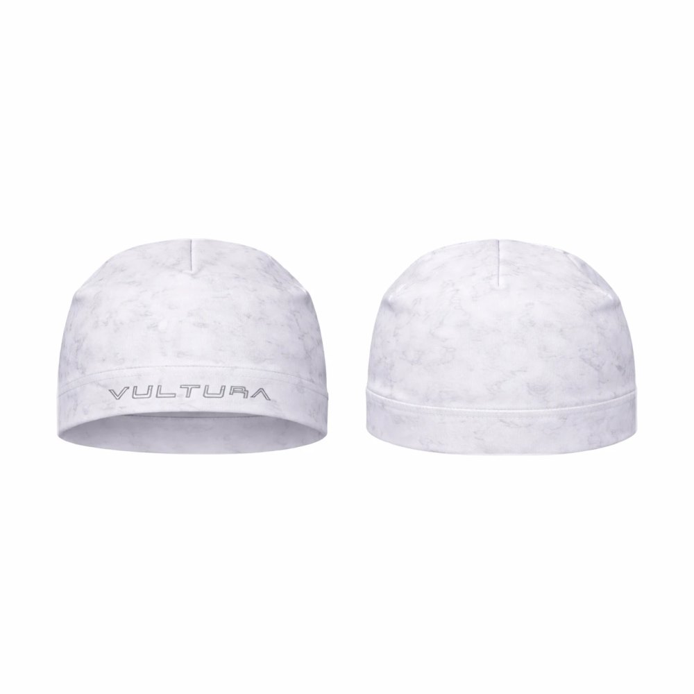 Satin Beanie White, bonnet blanc marbré Vultura