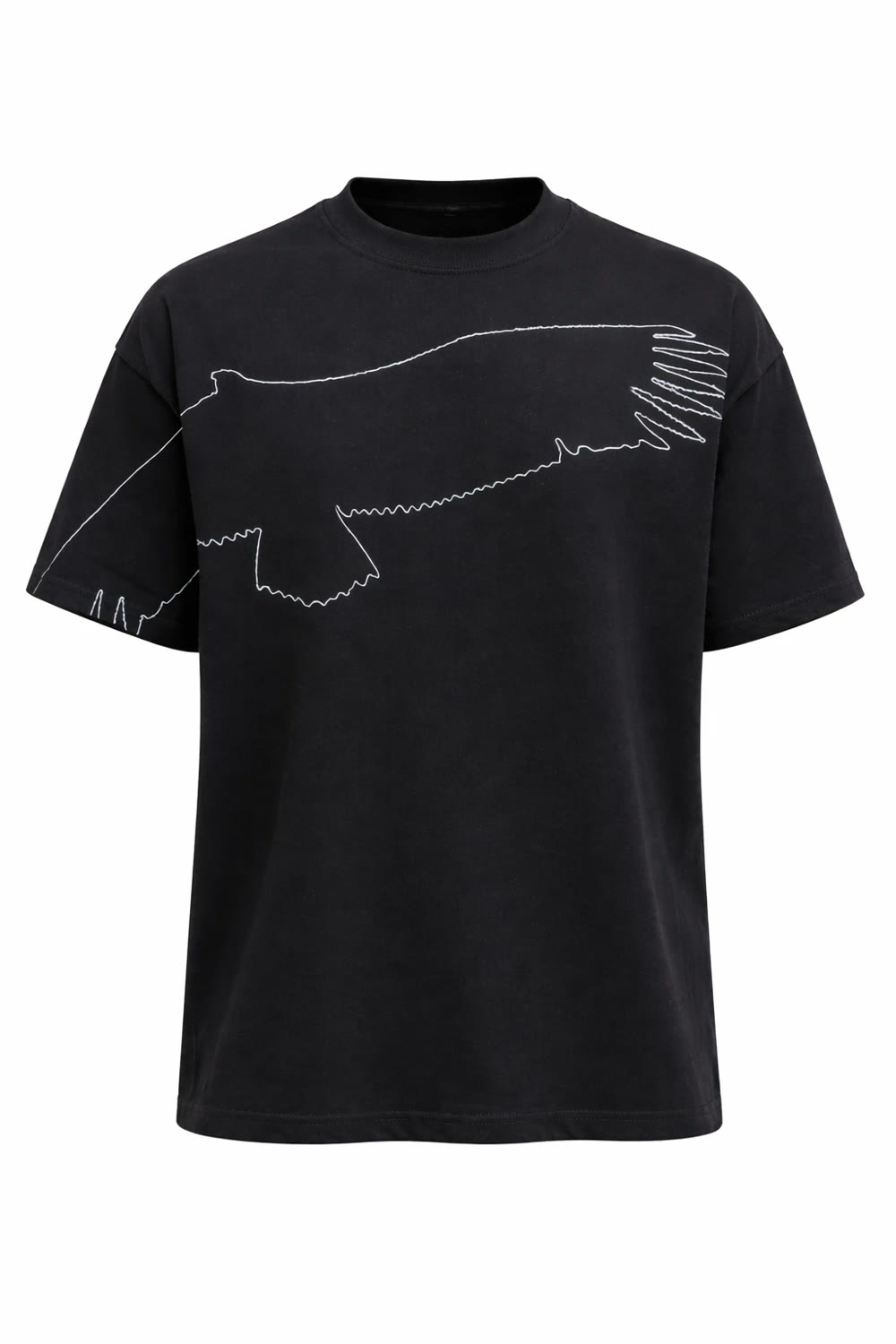 Black Tee Vulture, tee noir oversize avec le vautour dessiné en trait blanc